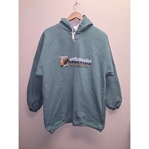 Vintage Montana Last Best Place L Hoodie Animal Nature Graphic Hooded Sweatshirt